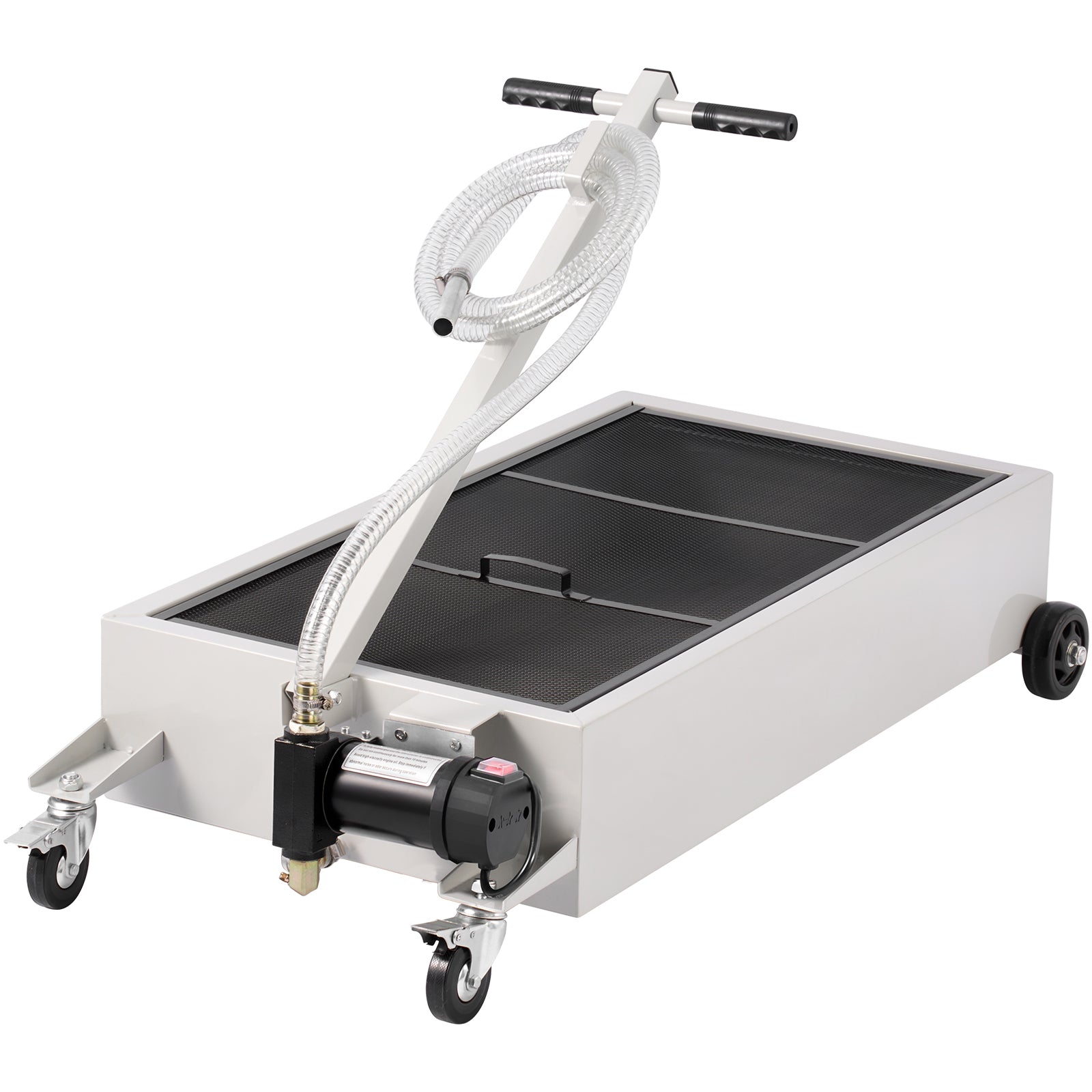 Low Profile Oil Drain Pan, 20 Gallon Capacity, Rolling Oil Drain Pan with Electric Pump, 7.2 ft Hose & T Folding Handle, Leak-proof & Corrosion-resistant, Fit for Cars, SUVs, Trucks, ATVs, White