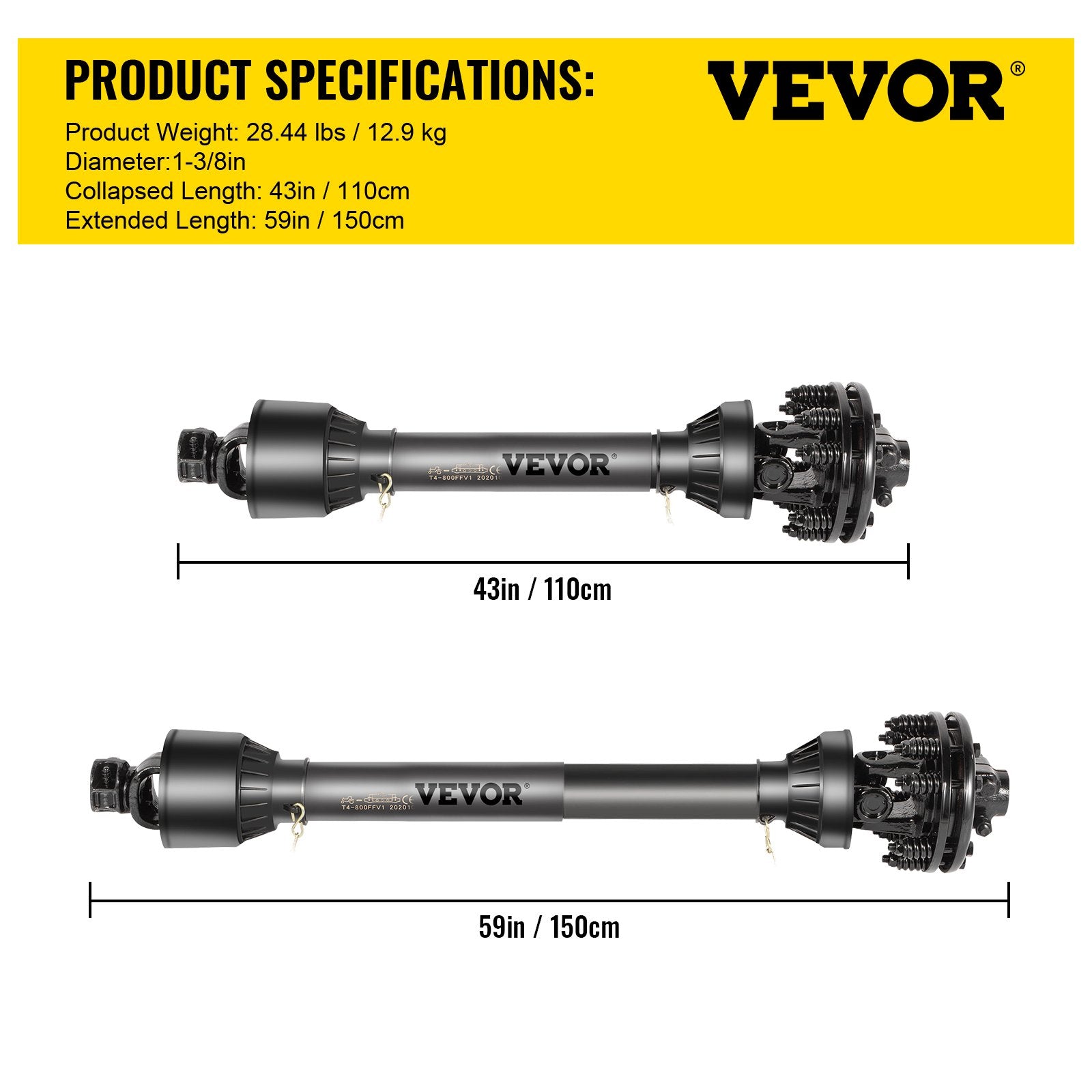 PTO Shaft, 1-3/8 6 Spline Tractor and Implement Ends PTO Driveline Shaft, Series 4 Tractor PTO Shaft, 43-59 Brush Hog PTO Shaft with Slip Clutch Black, for Finish Mower, Rotary Cutter