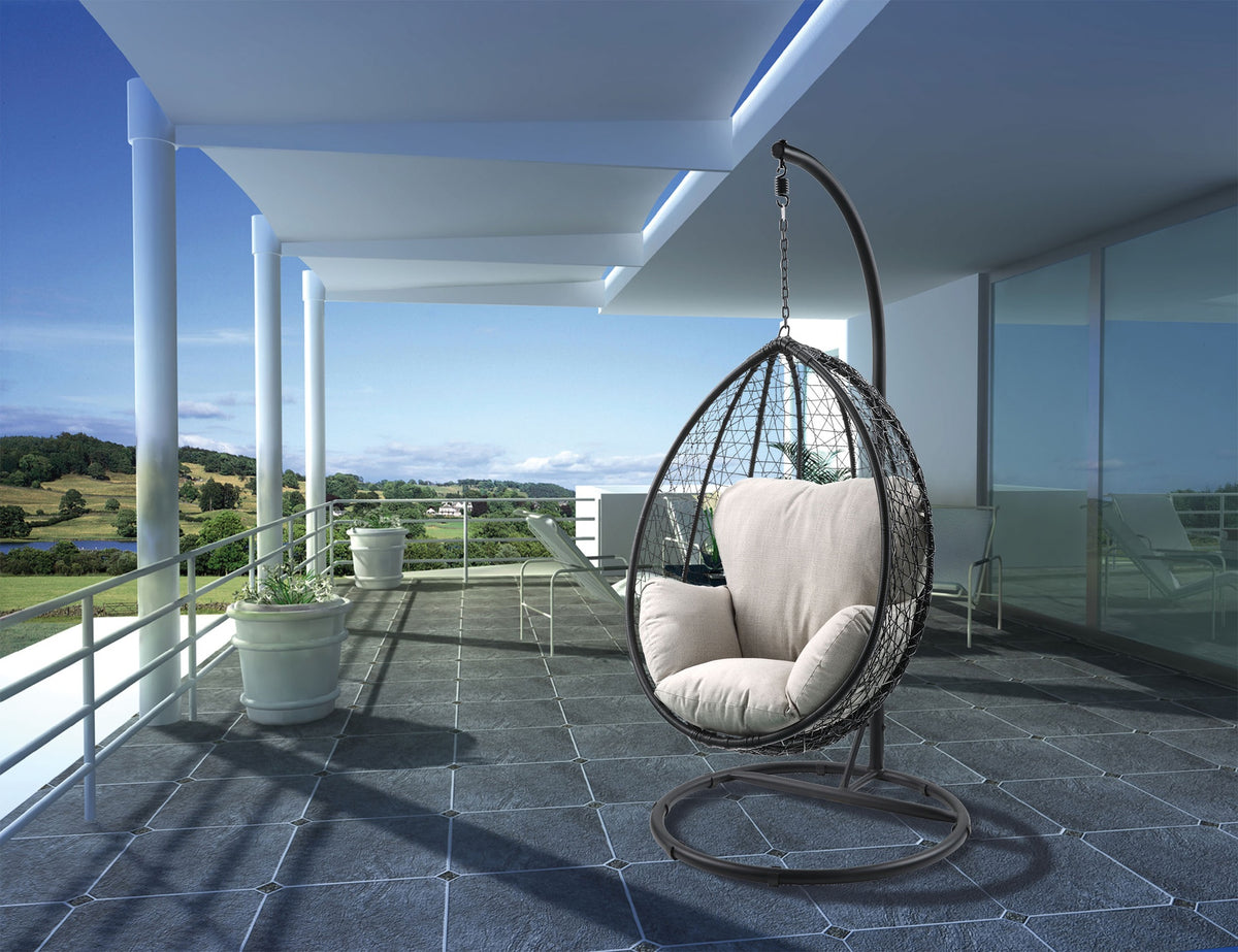 Simona Beige Fabric & Black Wicker Hanging Chair