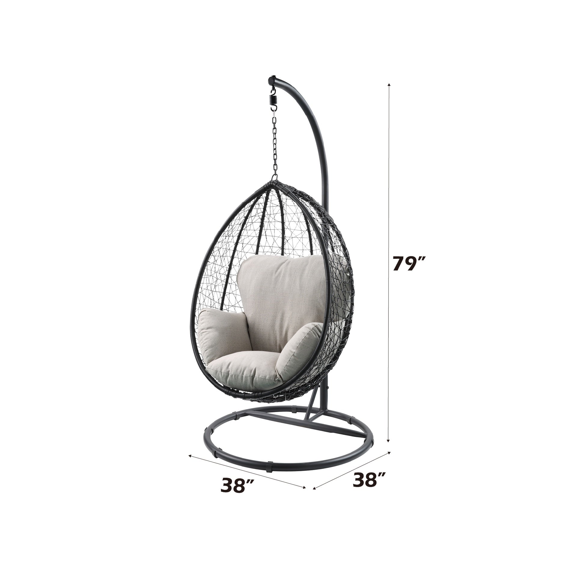 Simona Beige Fabric & Black Wicker Hanging Chair