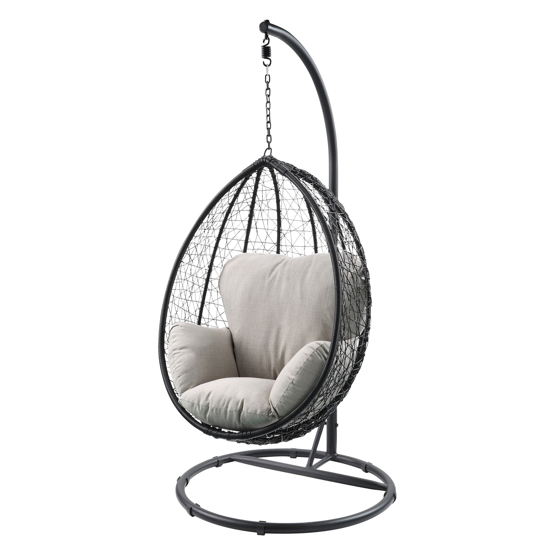 Simona Beige Fabric & Black Wicker Hanging Chair