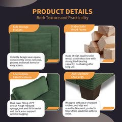 2-in-1 Convertible Corduroy Sofa Bed, 2-Seater Two-Form Switch Loveseat Sleeper Sofa with Side Storage, High-Rebound Sponge & Solid Wood Composite Frame, Easy Assembly for Home Living Room/Study.