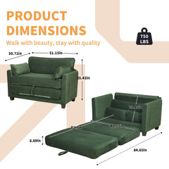 2-in-1 Convertible Corduroy Sofa Bed, 2-Seater Two-Form Switch Loveseat Sleeper Sofa with Side Storage, High-Rebound Sponge & Solid Wood Composite Frame, Easy Assembly for Home Living Room/Study.