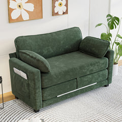 2-in-1 Convertible Corduroy Sofa Bed, 2-Seater Two-Form Switch Loveseat Sleeper Sofa with Side Storage, High-Rebound Sponge & Solid Wood Composite Frame, Easy Assembly for Home Living Room/Study.