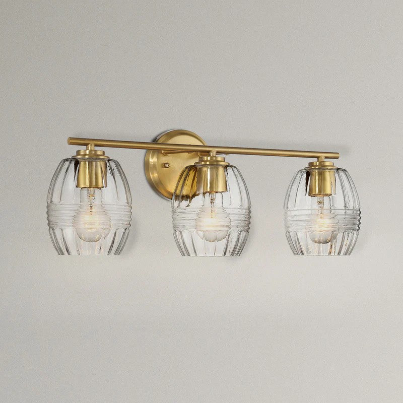 Luster Three Lights Vanity With Clear Glass for Bathrooms above Mirror  Wall Lamp - Satin Brass