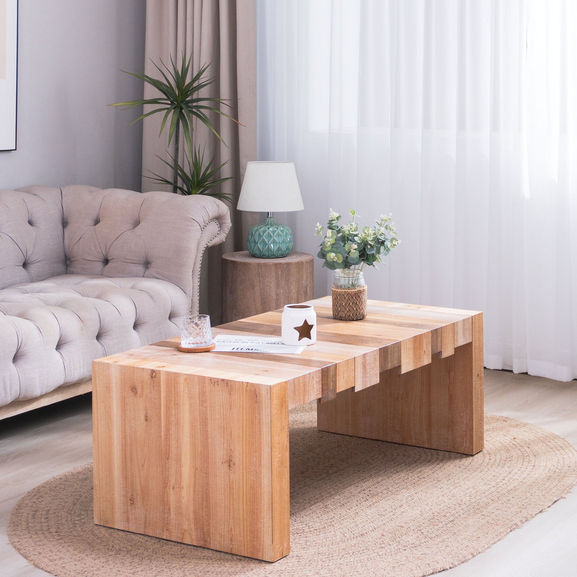 48.2" Rectangular Center Table for Living Room  – Stylish rectangular coffee table blends rustic charm with modern design, perfect for farmhouse, industrial, and minimalist