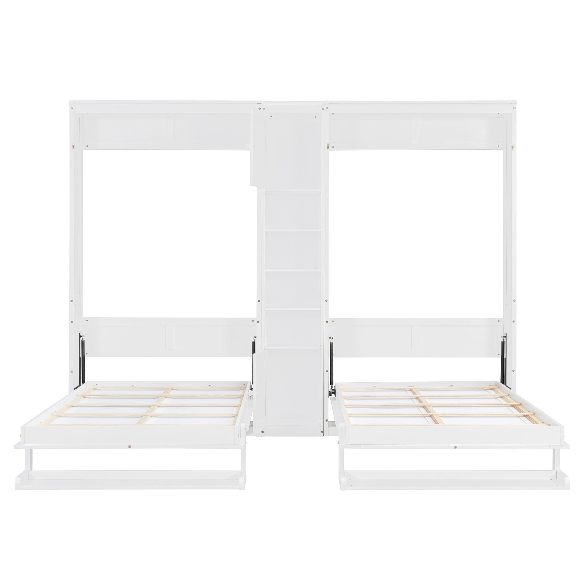 Dual Twin size Wall Murphy Beds with Cabinets and Shelves, White(OLD SKU:N820S00058K)