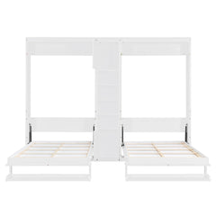 Dual Twin size Wall Murphy Beds with Cabinets and Shelves, White(OLD SKU:N820S00058K)