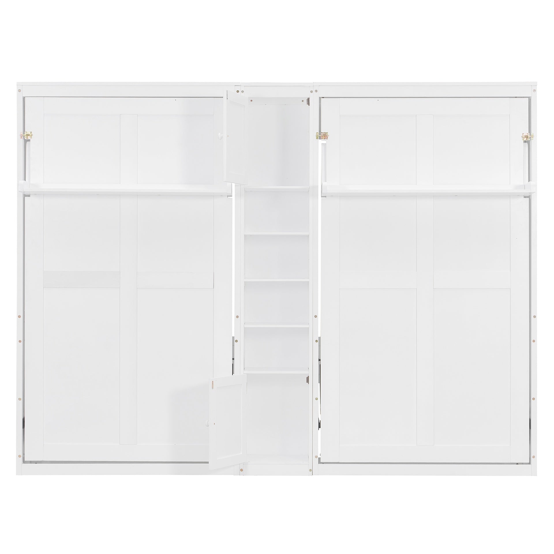 Dual Twin size Wall Murphy Beds with Cabinets and Shelves, White(OLD SKU:N820S00058K)