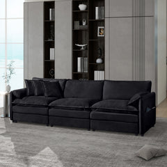 Oversized Deep Seat Sectional Sofa, Modern Chenille Cloud Couch, Large 3 Seater Modular Sofa with 3 Pillows for Living Room Bedroom Apartment Office,DIY Combination,Chenille,Black