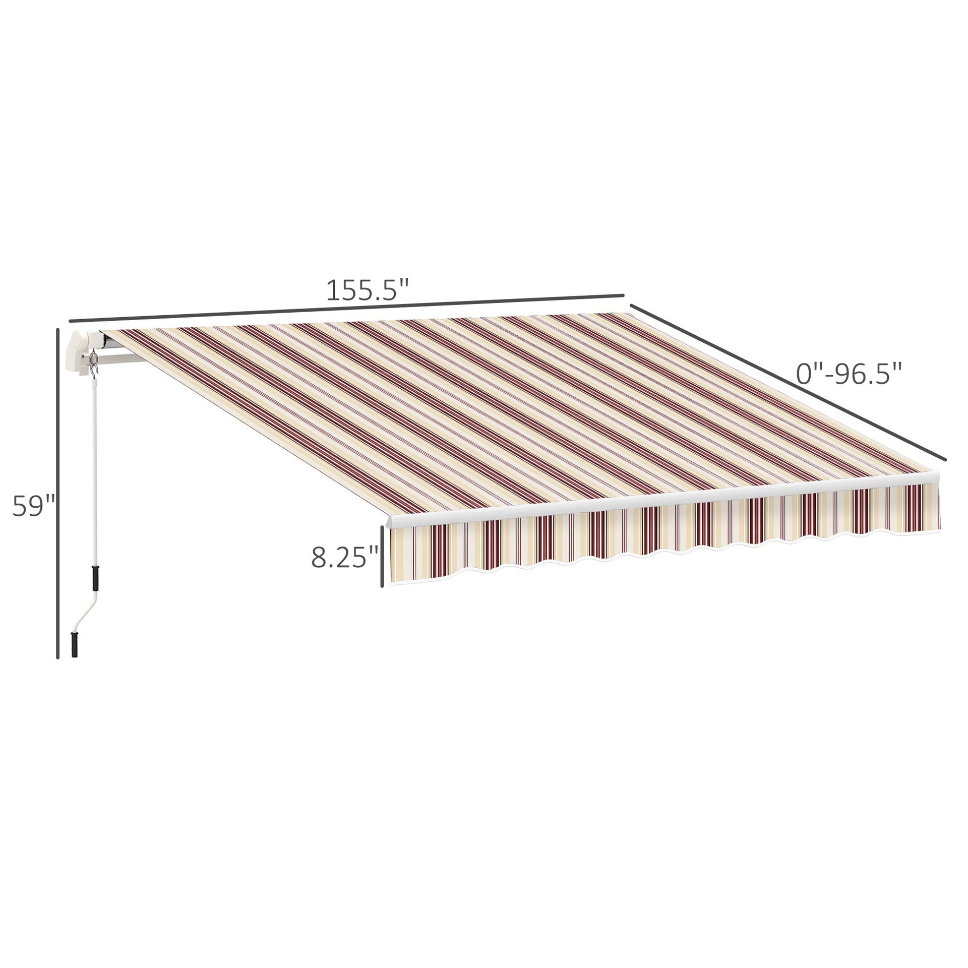 Outsunny 13' x 8' Retractable Awning, Patio Awnings, Sunshade Shelter w/ Manual Crank Handle, UV & Water-Resistant Fabric and Aluminum Frame for Deck, Balcony, Yard, Red Stripes