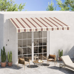 Outsunny 13' x 8' Retractable Awning, Patio Awnings, Sunshade Shelter w/ Manual Crank Handle, UV & Water-Resistant Fabric and Aluminum Frame for Deck, Balcony, Yard, Red Stripes