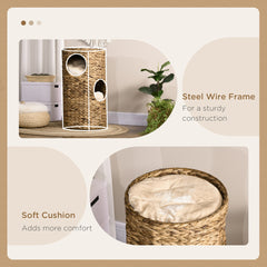 PawHut Elevated Cat Bed with Three Hideaways & Four Soft Plush Cushions, Cat Tower with Hand-Woven Materials, Multi-Layer Raised Kitten Bed Caves