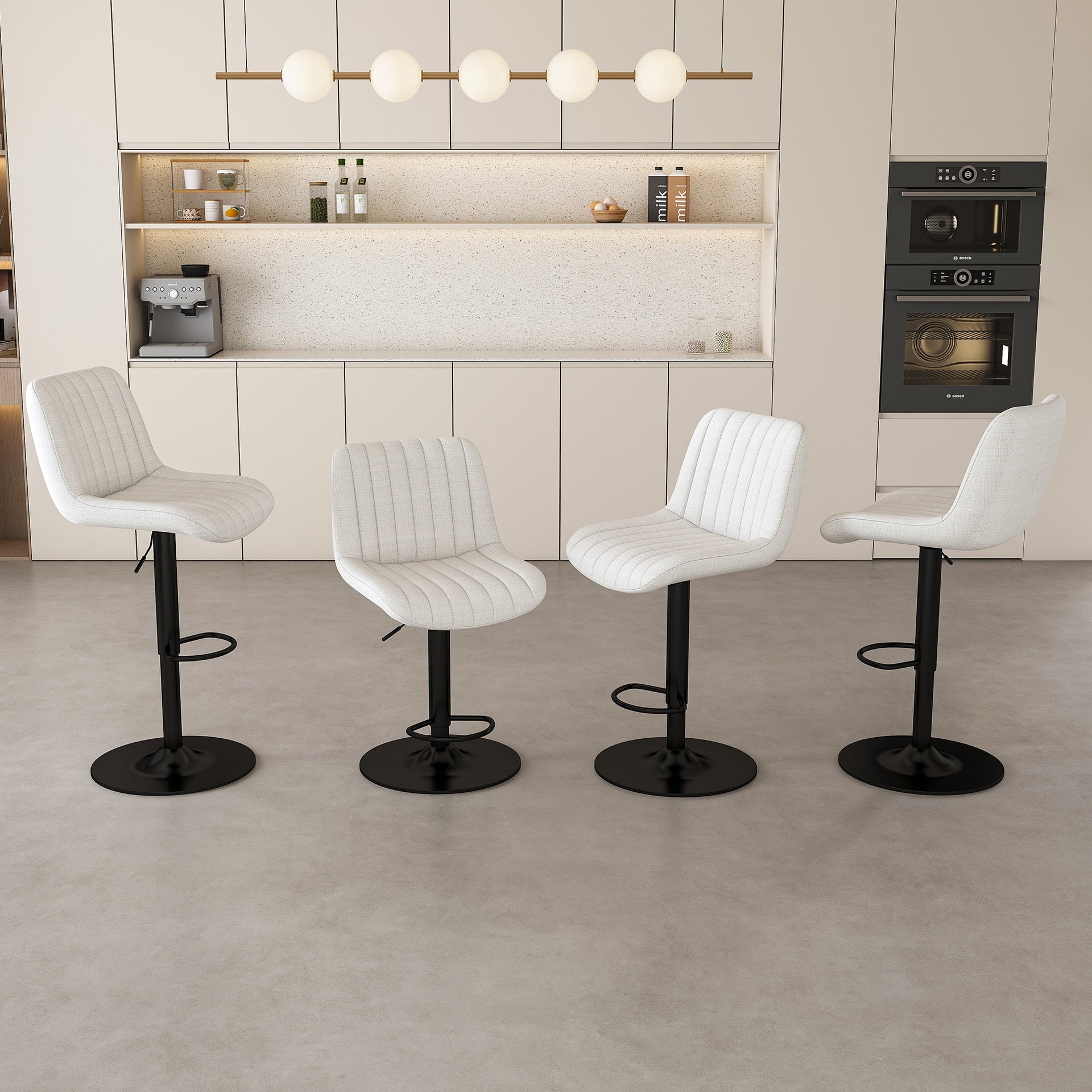 Swivel Bar Stools with Adjustable Height (35.03-43.7 Inches), Backrest, and Soft Knit Fabric - Ideal for Kitchen Island, Bar Counter, Dining Room, Beige(Set of 2)