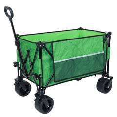 Heavy-Duty 480lbs Folding Wagon Cart with Bonus Picnic Mat - All-Terrain Beach Wheels, Drink Holders, Brakes & Side Pocket for  Camping, Garden, Sports, green line