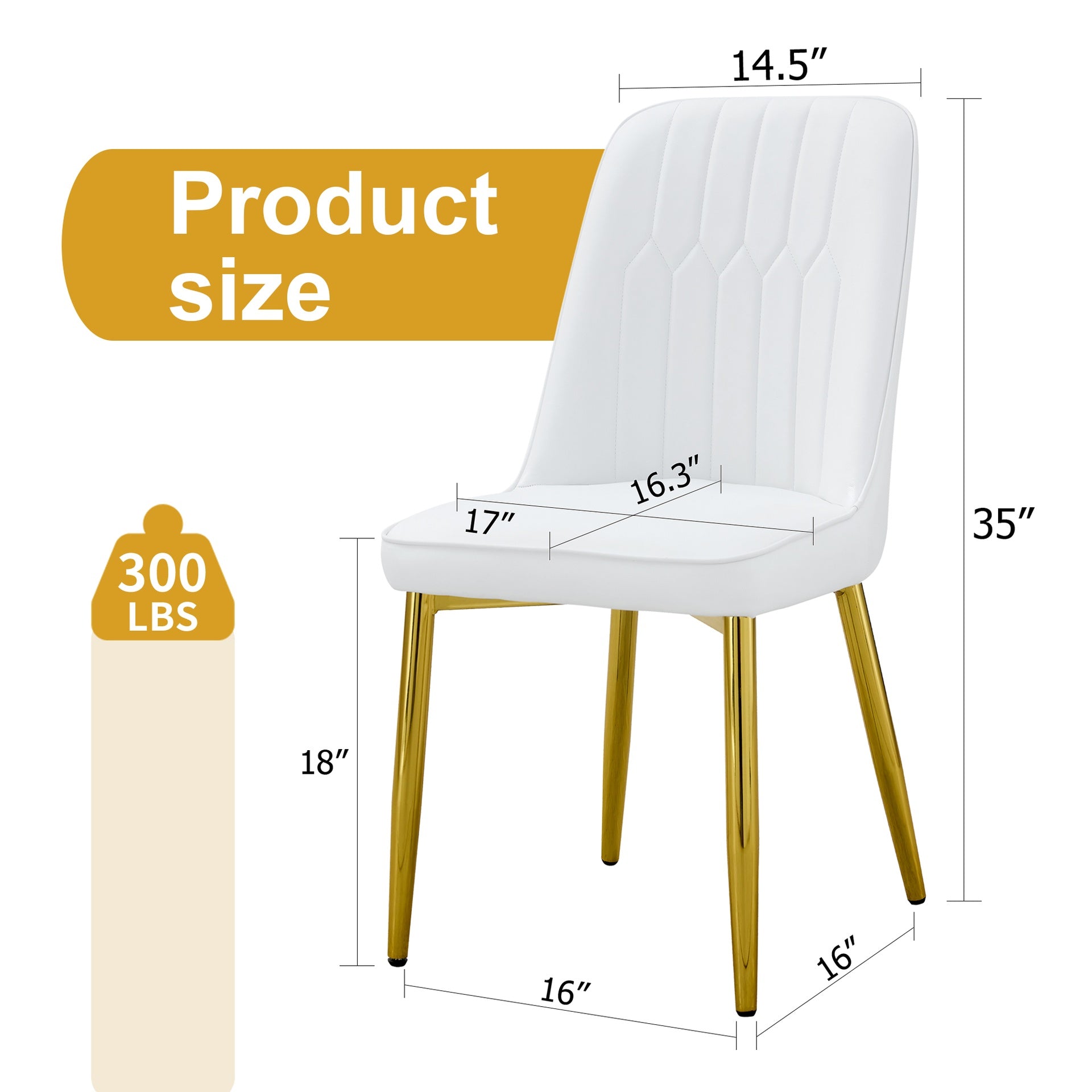 4 modern dining chairs, sleek PU leather backrest, and gold metal legs bring a comfortable home experience to the kitchen, bedroom, and office.W1151P183298