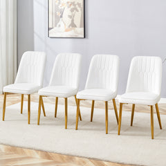 4 modern dining chairs, sleek PU leather backrest, and gold metal legs bring a comfortable home experience to the kitchen, bedroom, and office.W1151P183298
