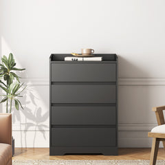 4 Drawer Dresser, Chest of Drawers Without Handle,Black Dresser for Bedroom 100% Waterproof, Modern Wooden Cabinet with Sturdy Frame for Living Room, Entryway, Bedroom, Hallway, Office