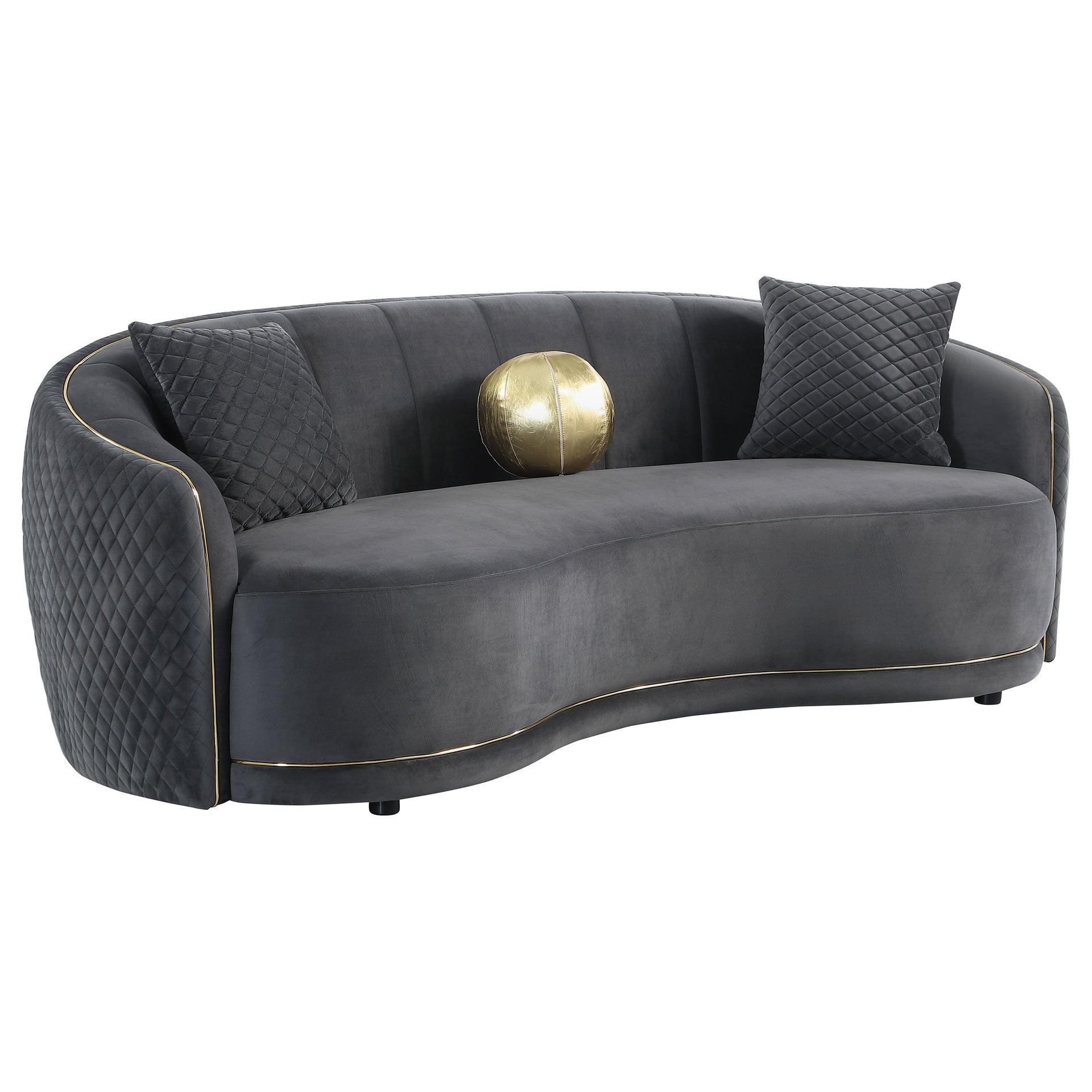Luxe Dark Grey Upholstered Curved Sofa