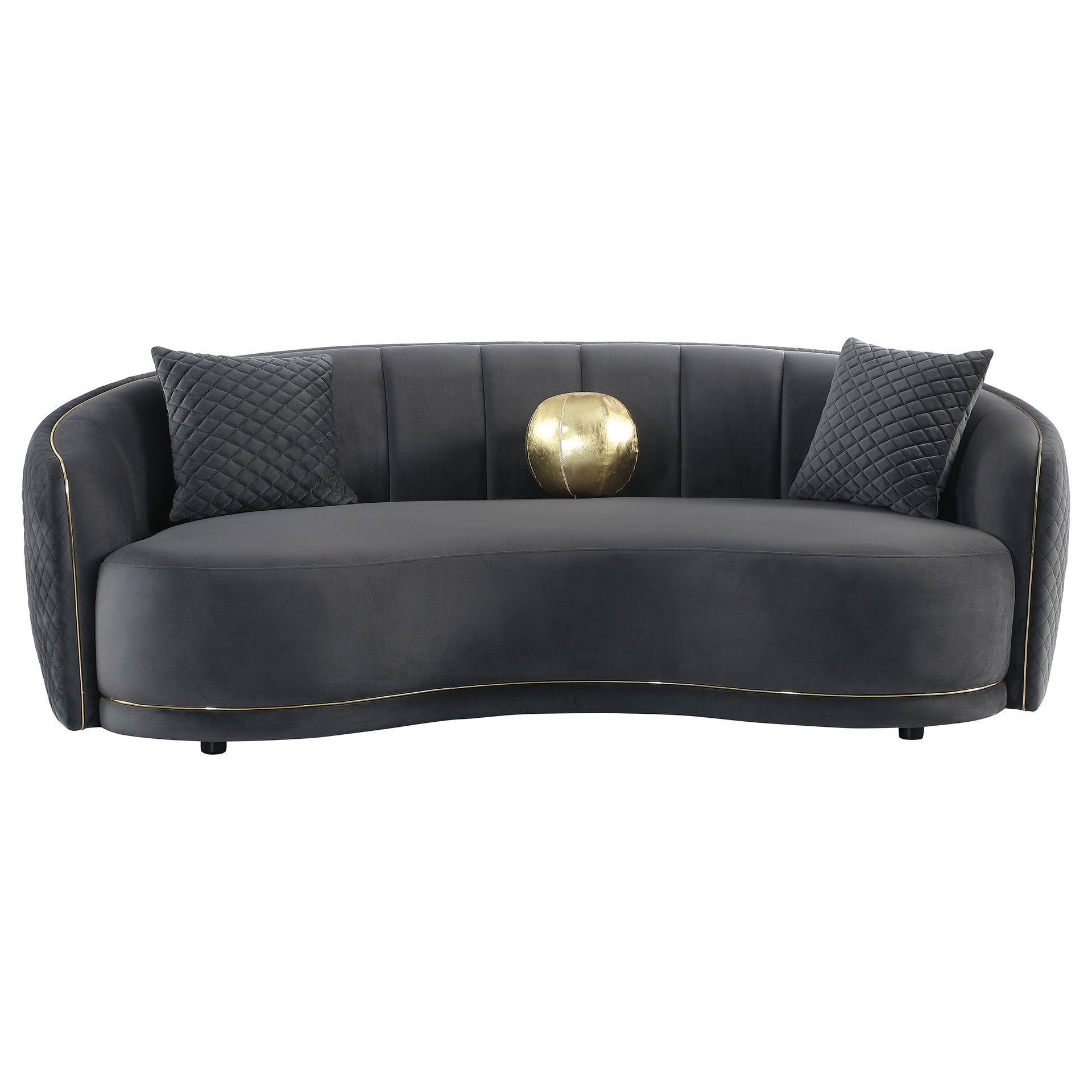Luxe Dark Grey Upholstered Curved Sofa