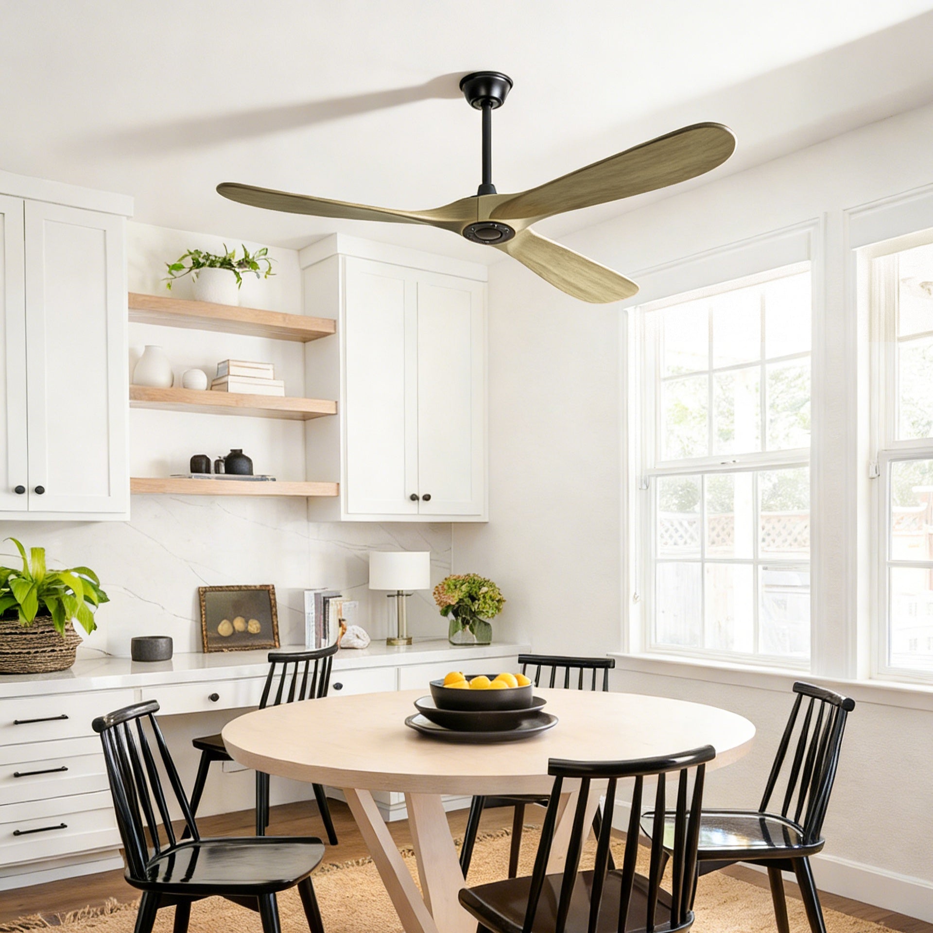 72" Large Size Solid Wood Ceiling Fan  without Lights with Remote Control and Wall Switch, Indoor Outdoor Ceiling Fan no Light for Patio,Indoor,Living Room,Bedroom,Farmhouse--Ash Brown