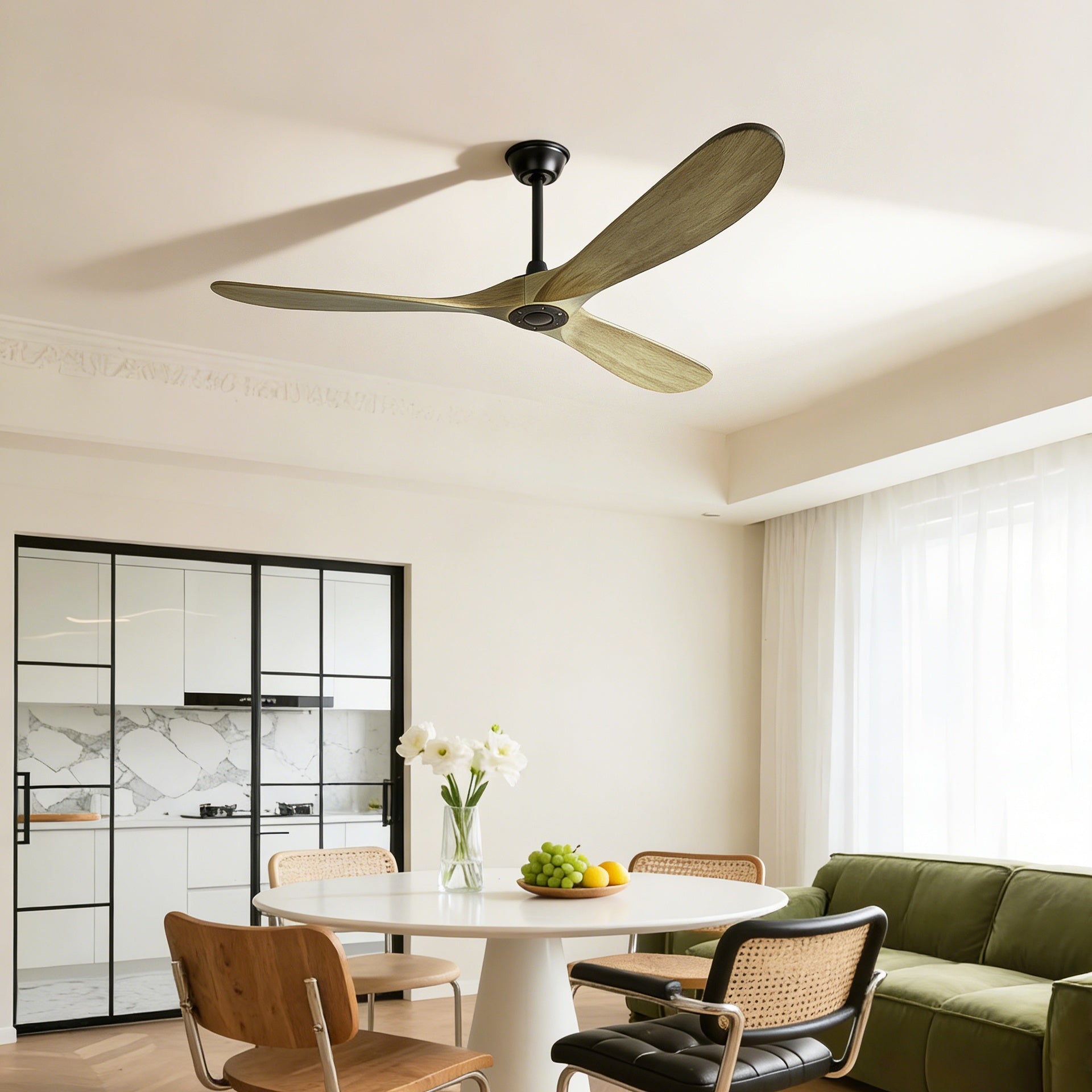 72" Large Size Solid Wood Ceiling Fan  without Lights with Remote Control and Wall Switch, Indoor Outdoor Ceiling Fan no Light for Patio,Indoor,Living Room,Bedroom,Farmhouse--Ash Brown