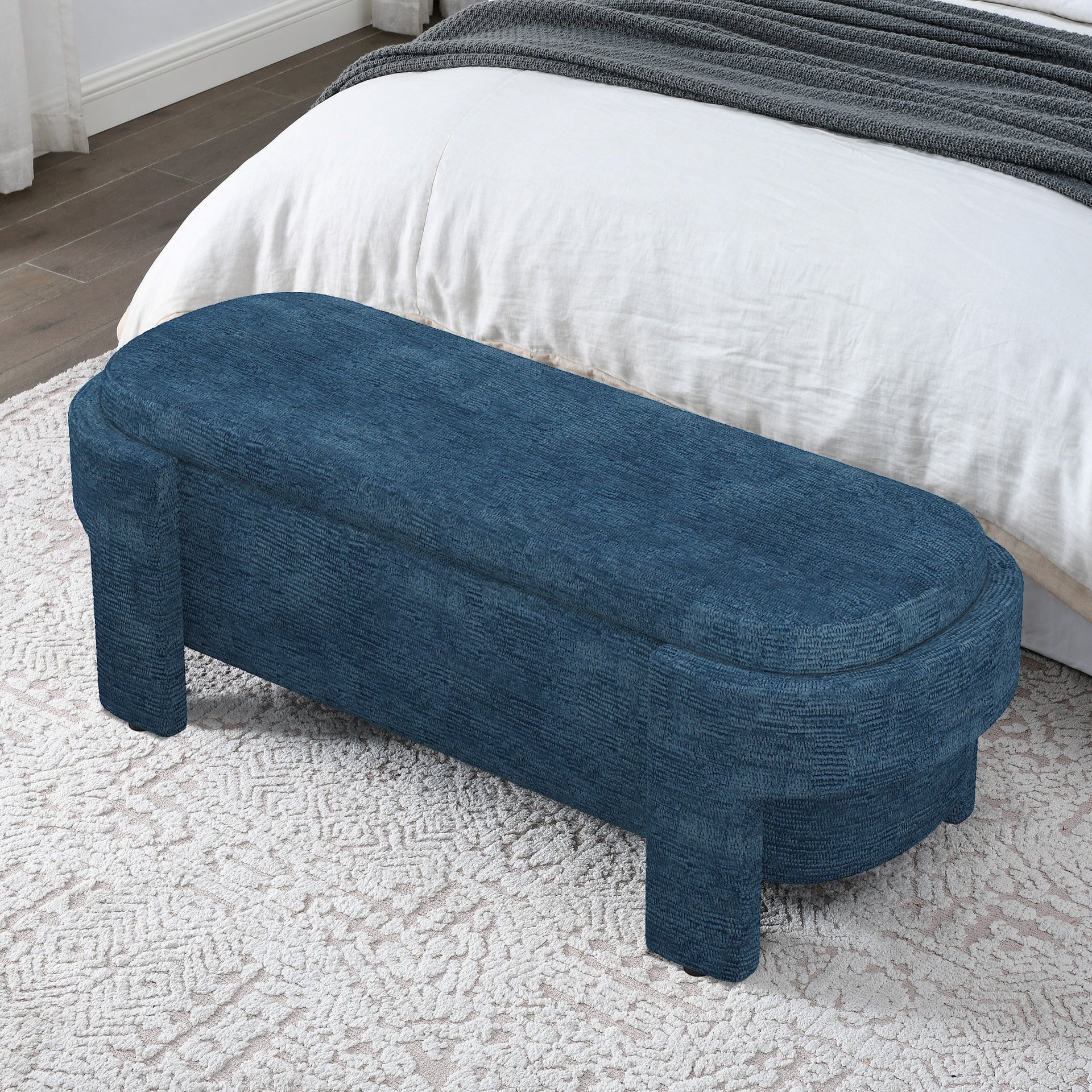 Linen Fabric Upholstered Bench with Large Storage Space for the Living Room, Entryway and Bedroom,dark blue( 51.5''x20.5''x17'' )