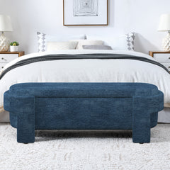 Linen Fabric Upholstered Bench with Large Storage Space for the Living Room, Entryway and Bedroom,dark blue( 51.5''x20.5''x17'' )