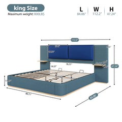 King Size Upholstered Platform Bed with Panel, Platform Bed Frame with Anti-Collision Soft Rounded Corners, Stable and Solid, No Box Spring Needed, Easy Assembly, Blue