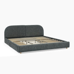 King Size Upholstered Bed Frame Modern Minimalist Style - Circle Yarn Fabric, Tall Curved Headboard, Sturdy Leg Support & Wheeled Drawer Storage, Mattress Not Included - Dark Gray