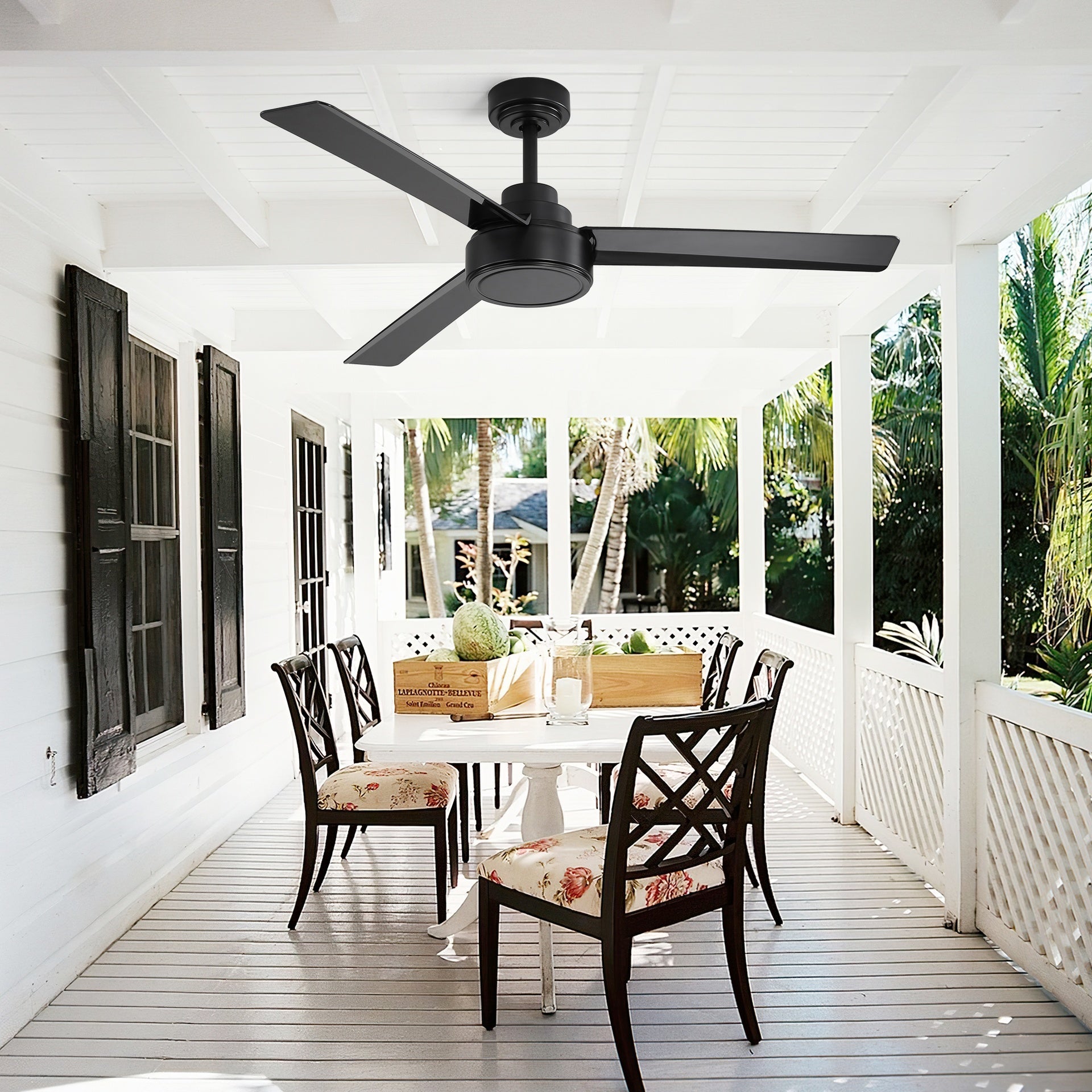 52" Ceiling Fan Without Light, 3 ABS Blades Farmhouse Ceiling Fan with Remote Control 6-speed Reversible DC Motor Black for Living Room, Bedroom, Kitchen