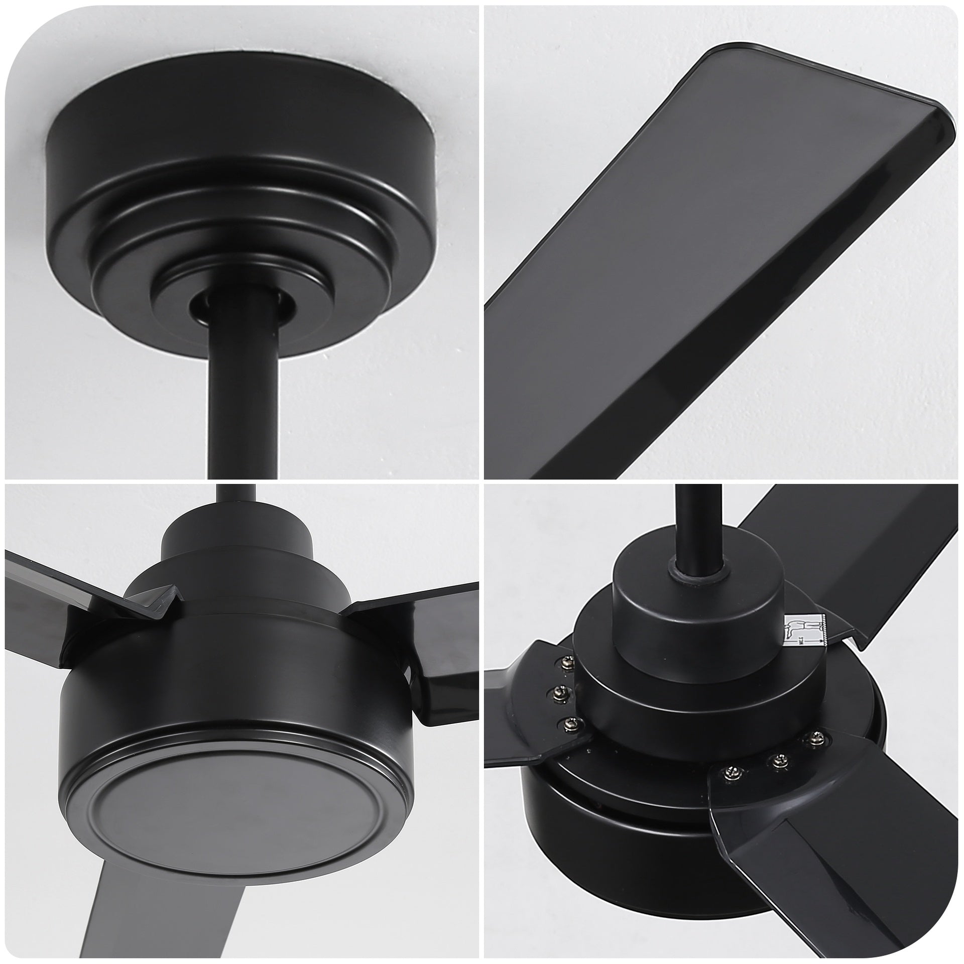 52" Ceiling Fan Without Light, 3 ABS Blades Farmhouse Ceiling Fan with Remote Control 6-speed Reversible DC Motor Black for Living Room, Bedroom, Kitchen