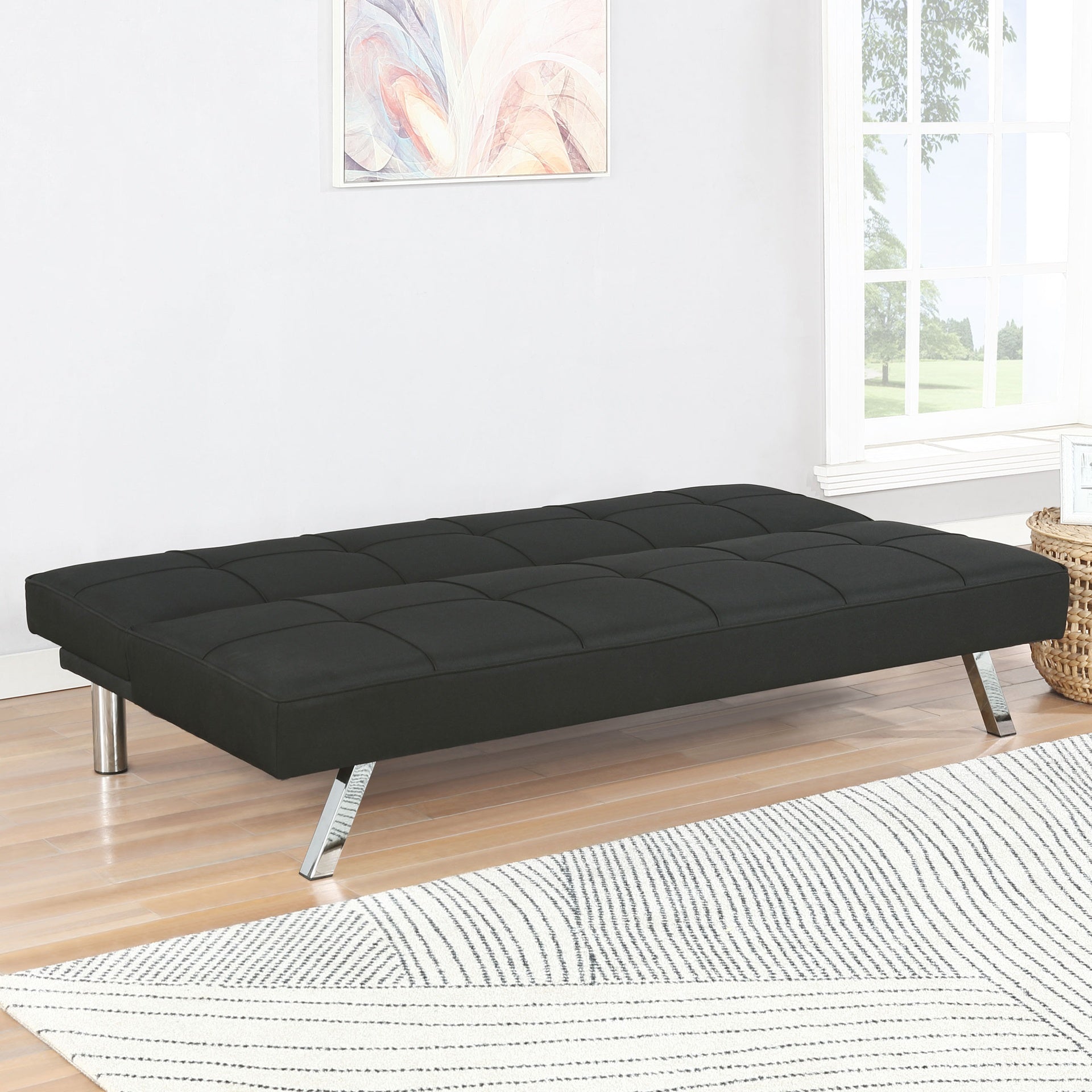 Joel Black Upholstered Tufted Convertible Sofa Bed