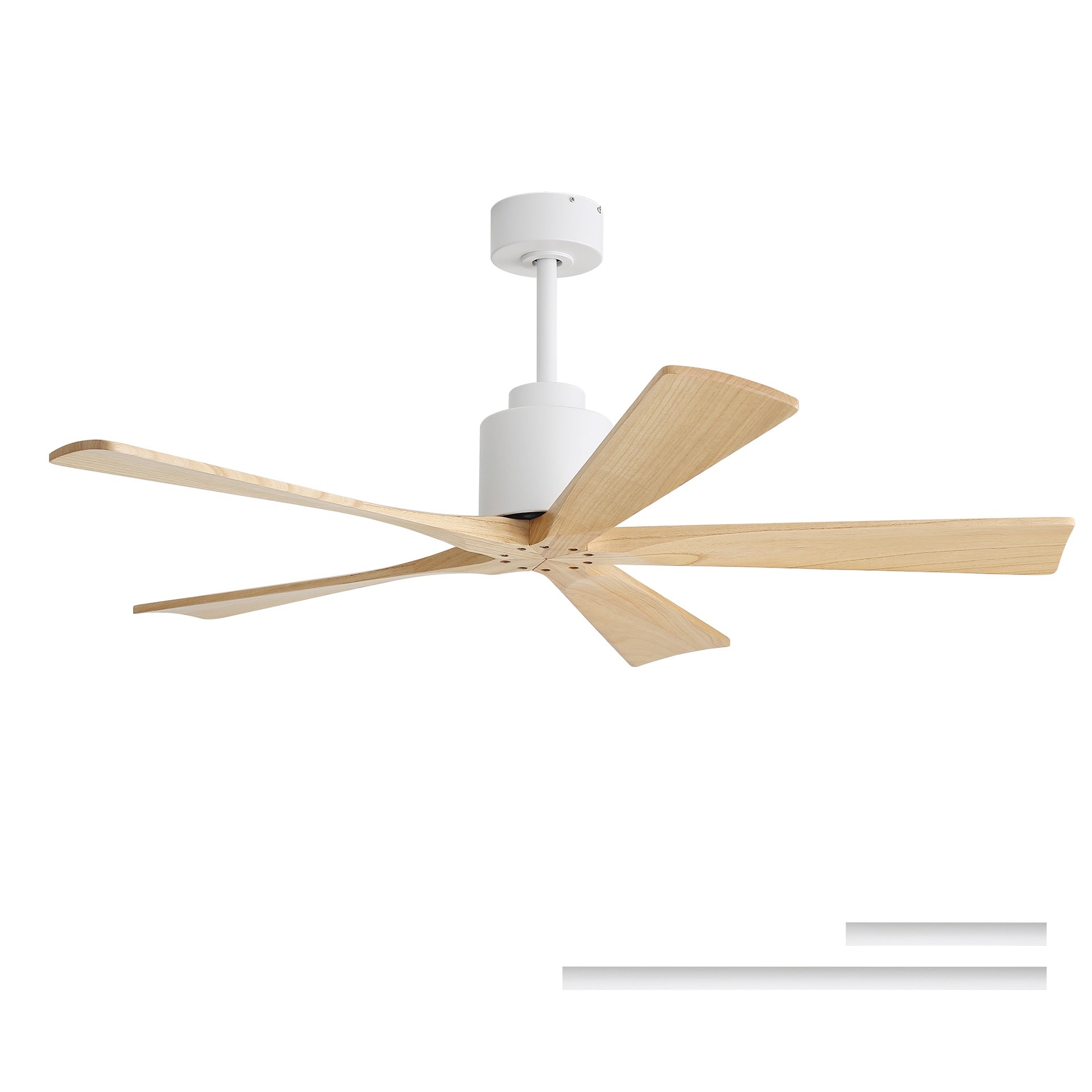 52 Inch Matte White Ceiling Fan (No Light) with Natural Solid Wood Blades - Reversible DC Motor for Bedroom & Living room