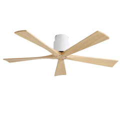 52 Inch Matte White Ceiling Fan (No Light) with Natural Solid Wood Blades - Reversible DC Motor for Bedroom & Living room