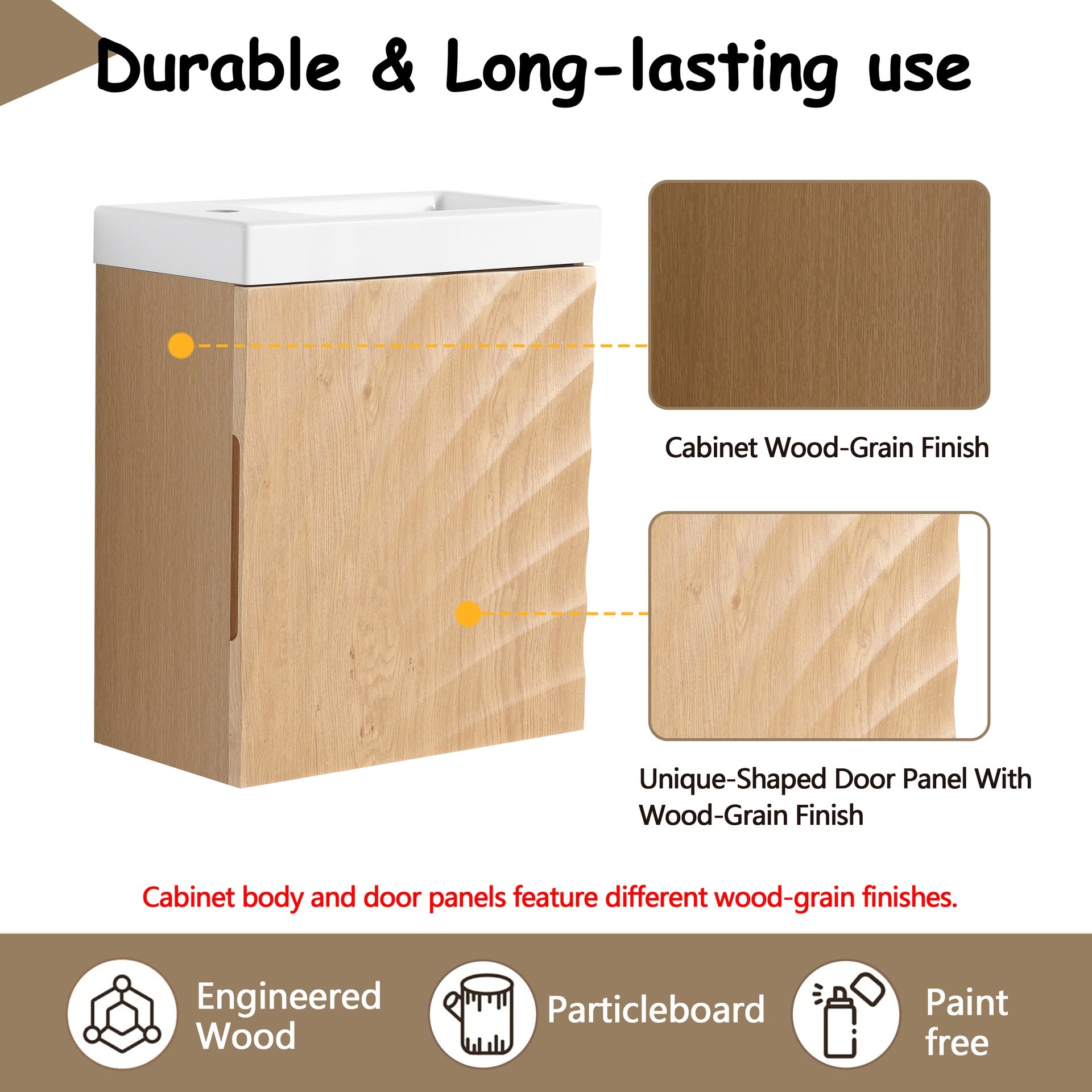 18.5" Wall-Mounted Bathroom Vanity with Resin Sink, Soft Closed Single Door, MDF, Nature Wood (KD-Packing)