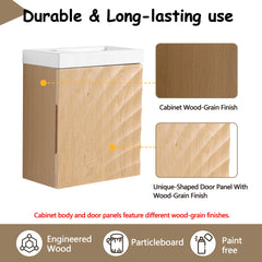 18.5" Wall-Mounted Bathroom Vanity with Resin Sink, Soft Closed Single Door, MDF, Nature Wood (KD-Packing)