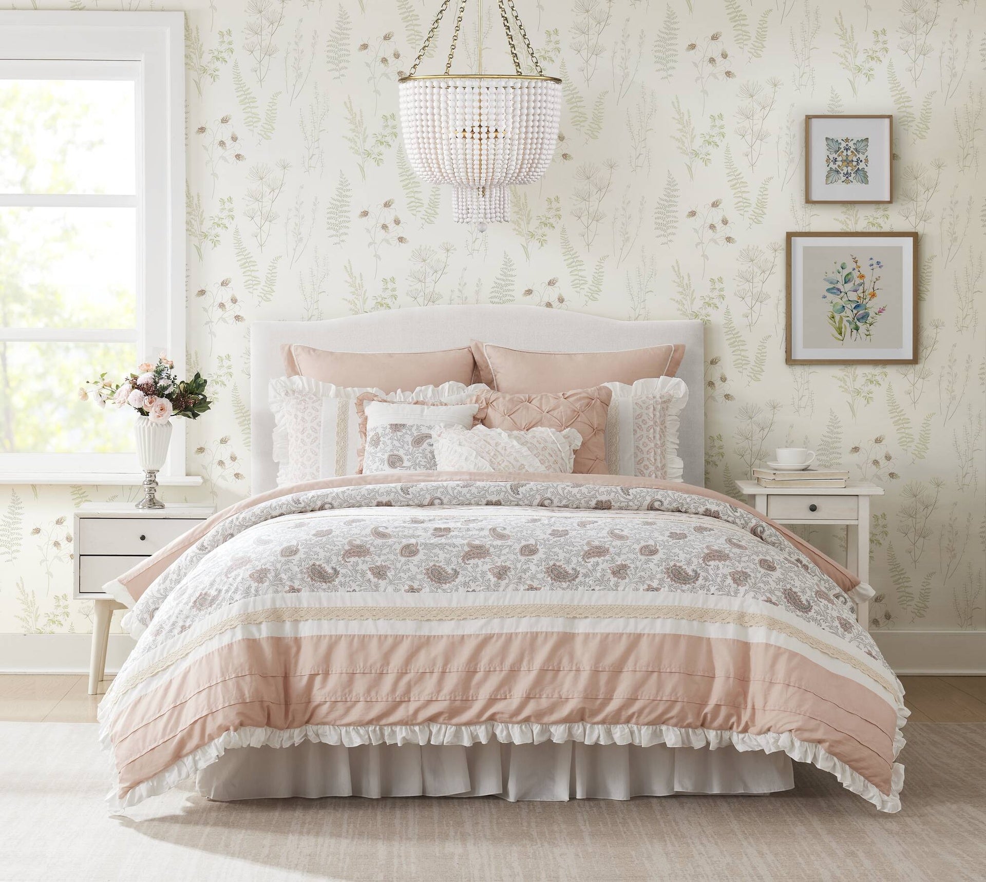9 Piece Cotton Percale Comforter Set Blush Cal King