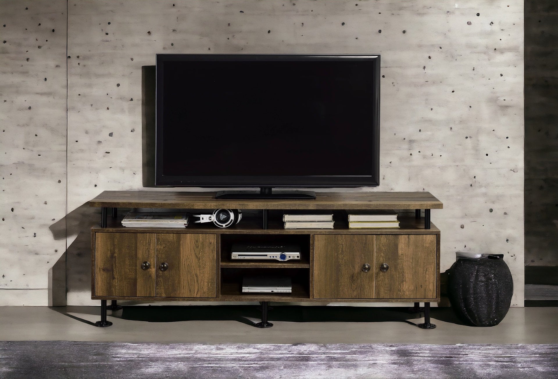 Ensata II Rustic Oak & Black Finish TV Stand