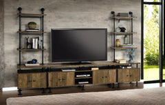 Ensata II Rustic Oak & Black Finish TV Stand