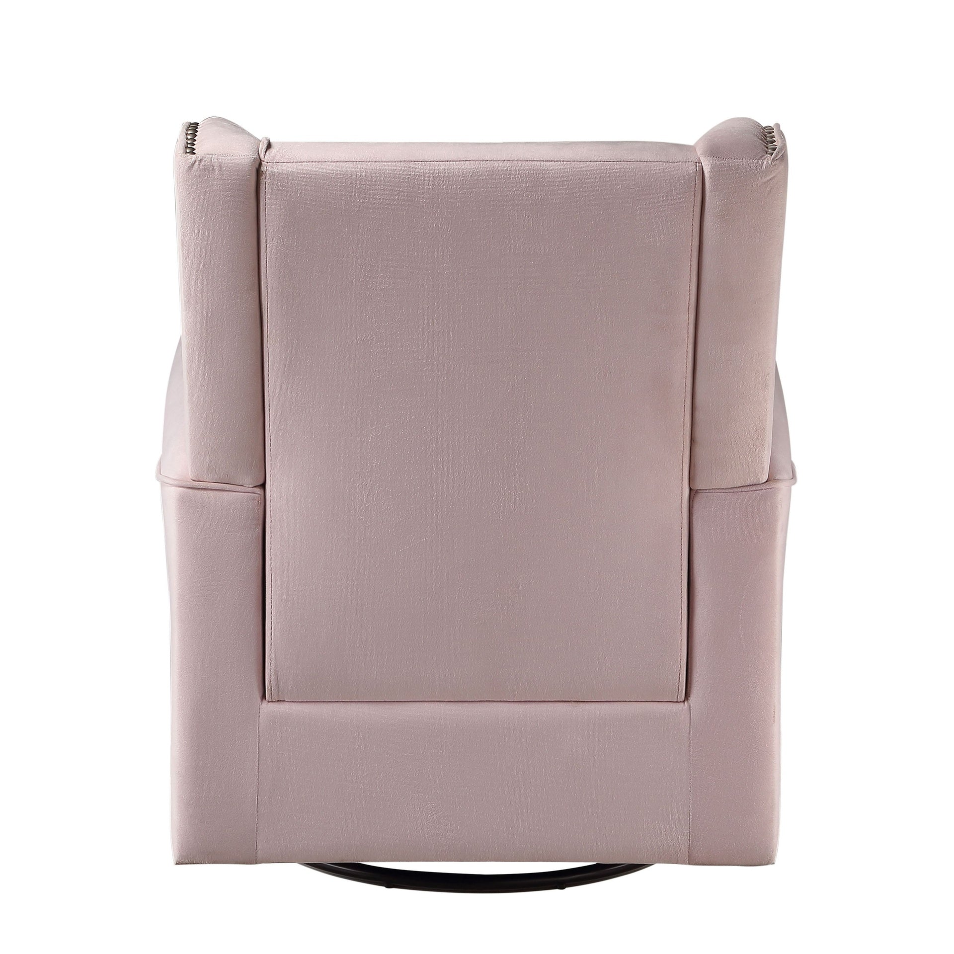 Pink Rolled Arms Swivel Chair with Nailhead Accent