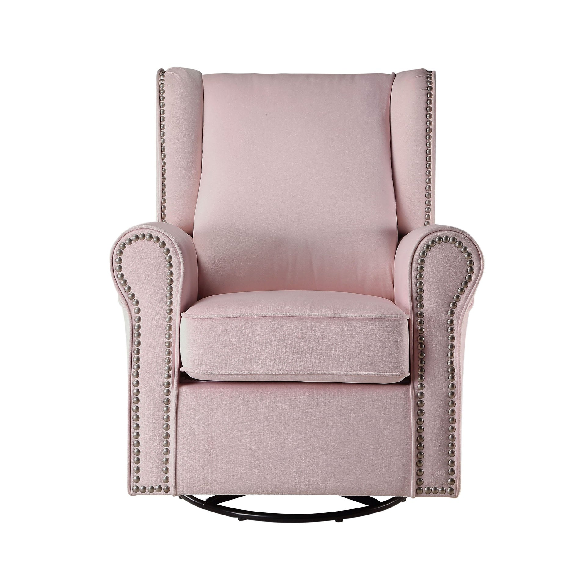 Pink Rolled Arms Swivel Chair with Nailhead Accent
