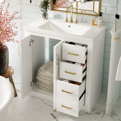30'' Bathroom Vanity with Ceramic Sink Combo, Solid Wood Frame Bathroom Storage Cabinet, Freestanding Vanity Set with 3 Drawers& Soft Closing Doors