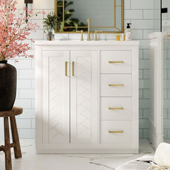 30'' Bathroom Vanity with Ceramic Sink Combo, Solid Wood Frame Bathroom Storage Cabinet, Freestanding Vanity Set with 3 Drawers& Soft Closing Doors