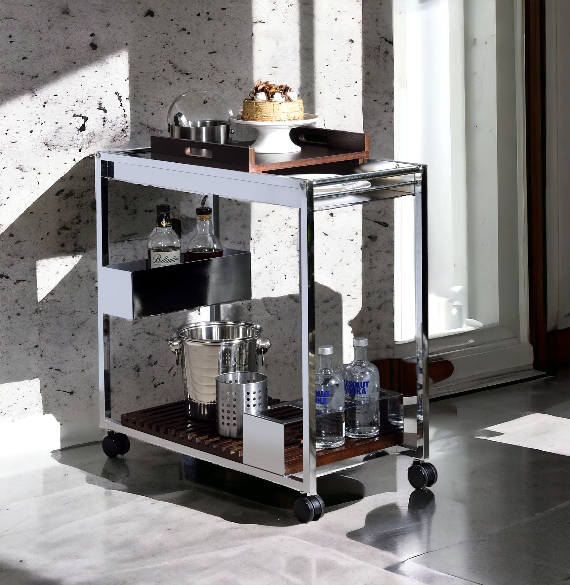 Lisses Chrome Finish Serving Cart