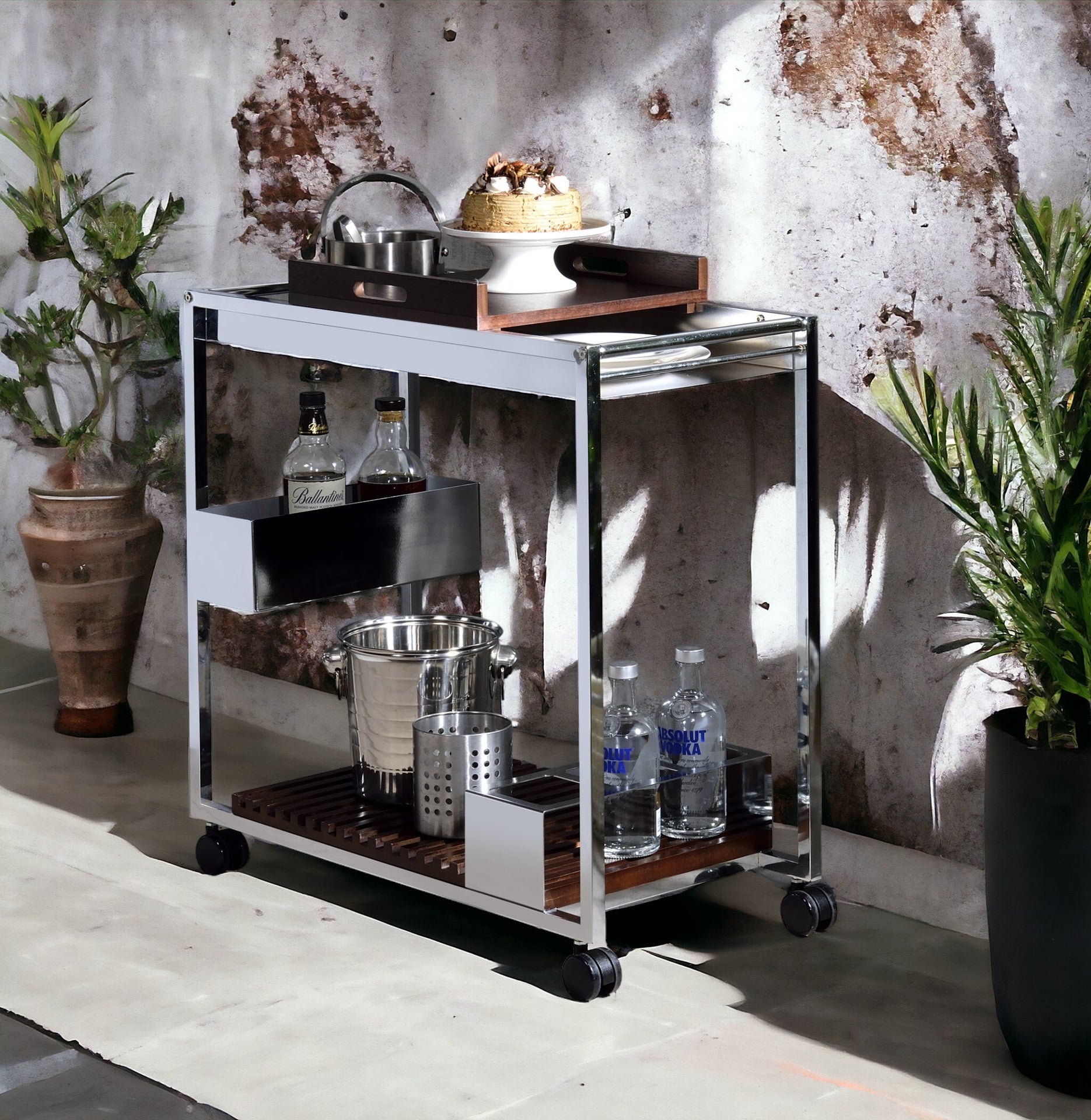 Lisses Chrome Finish Serving Cart