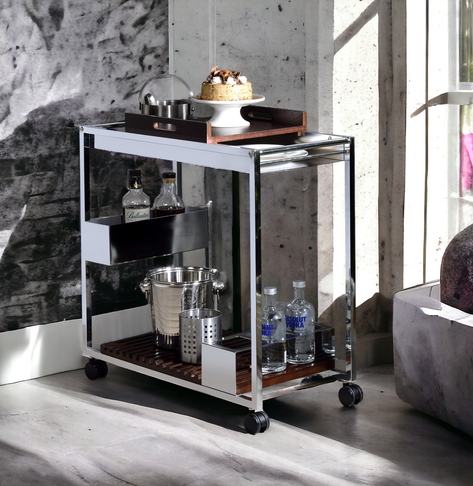 Lisses Chrome Finish Serving Cart