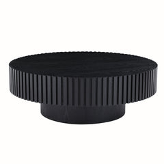 BLACK MDF coffee table 39.37inch Modern Handcraft Drum Coffee Table Round Wood Coffee Table for Living Room, Apartment(Same Sku:W876P188695)