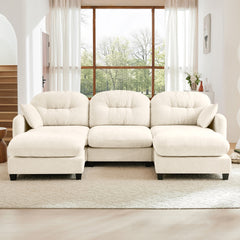 Modular Sectional U Shaped Couch With Ottoman, Premium Chenille Fabric,With 2 Throw Pillows, High-Density Foam  Tufted Cushion Backrest Design,Easy Install,Fits Bedrooms,Reading Nooks,Beige