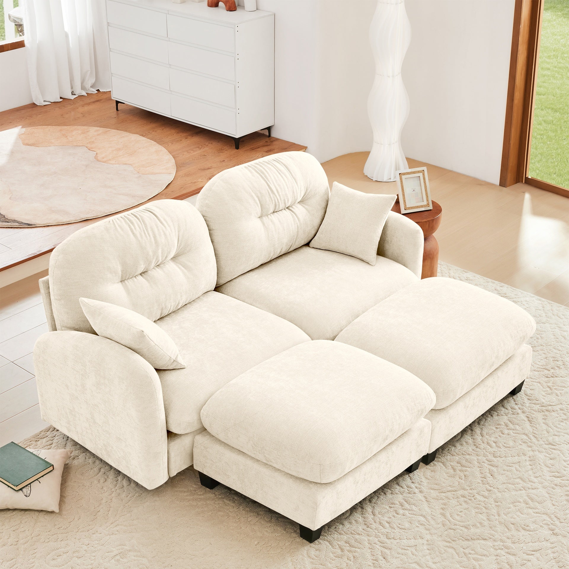 Cloud Sectional Couches,Premium Chenille Fabric Paired With Soft Throw Pillows ,Tufted Cushion Backrest Design  High-Density Foam Ergonomic Design Easy Install Elegant Armrests,Fits Bedrooms,Beige